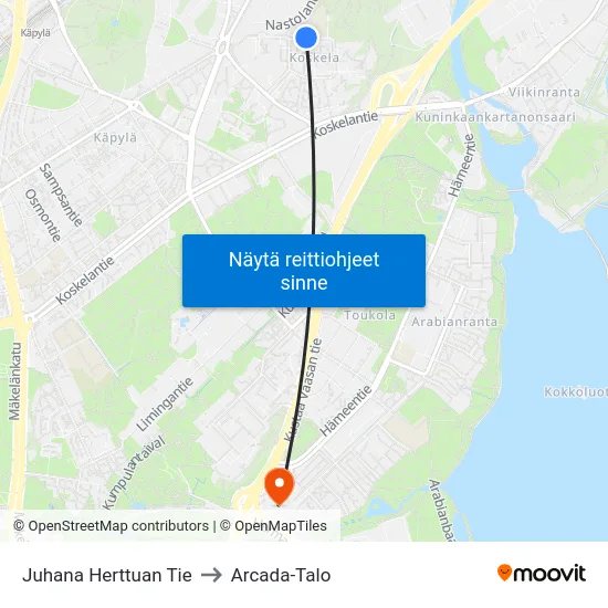 Juhana Herttuan Tie to Arcada-Talo map