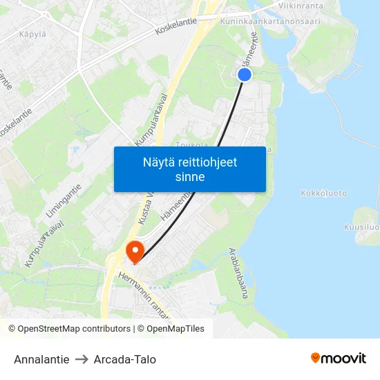 Annalantie to Arcada-Talo map