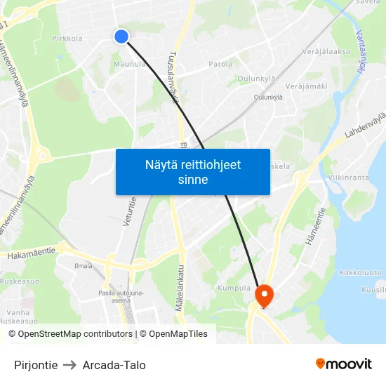 Pirjontie to Arcada-Talo map