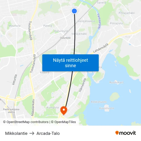 Mikkolantie to Arcada-Talo map