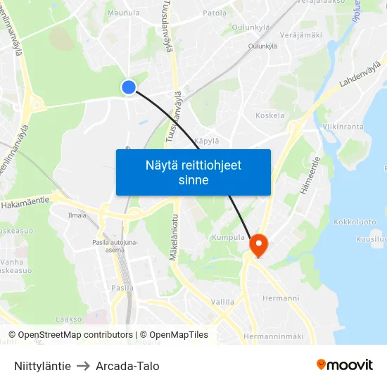 Niittyläntie to Arcada-Talo map