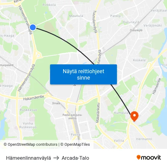 Hämeenlinnanväylä to Arcada-Talo map