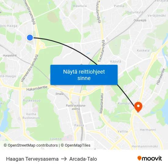 Haagan Terveysasema to Arcada-Talo map