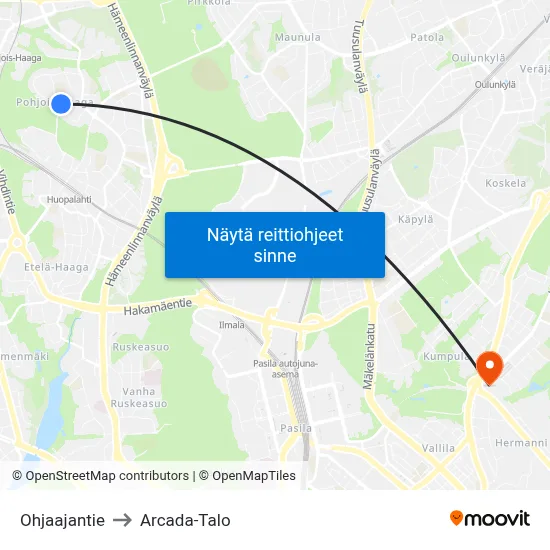 Ohjaajantie to Arcada-Talo map