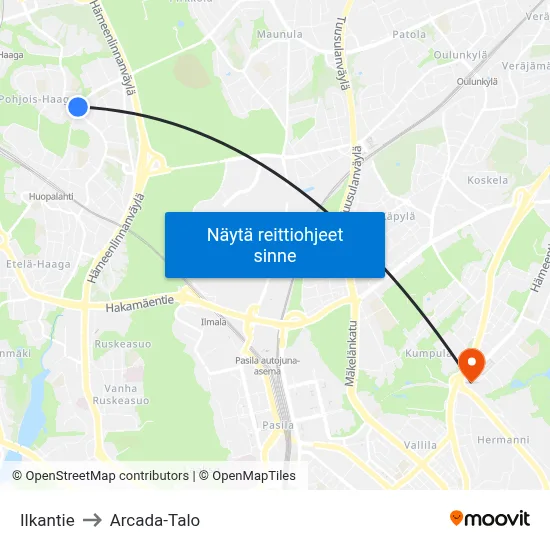 Ilkantie to Arcada-Talo map