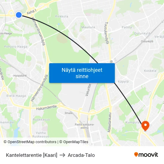 Kantelettarentie [Kaari] to Arcada-Talo map