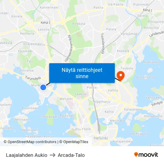 Laajalahden Aukio to Arcada-Talo map