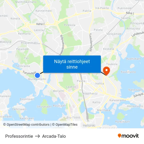 Professorintie to Arcada-Talo map