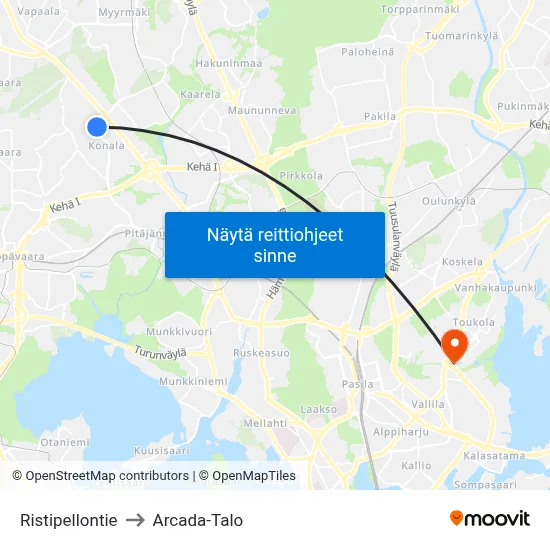 Ristipellontie to Arcada-Talo map