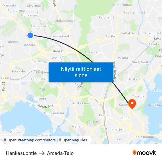 Hankasuontie to Arcada-Talo map
