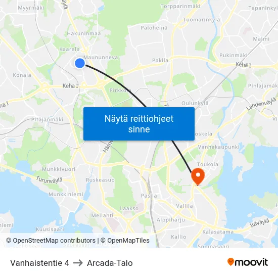 Vanhaistentie 4 to Arcada-Talo map