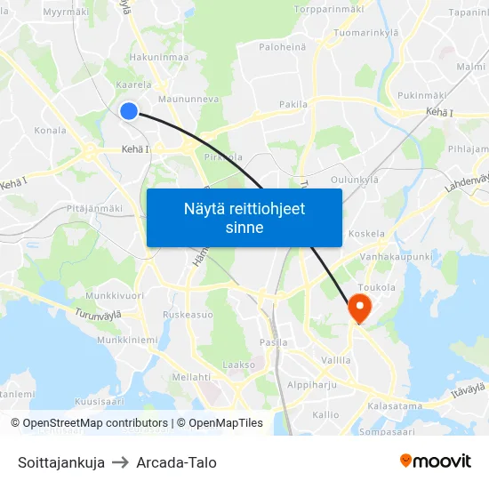 Soittajankuja to Arcada-Talo map