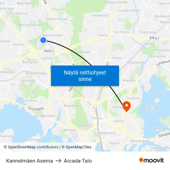 Kannelmäen Asema to Arcada-Talo map