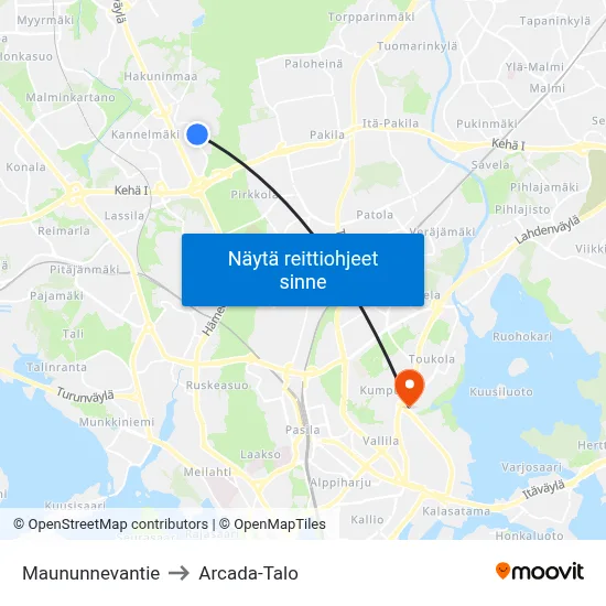 Maununnevantie to Arcada-Talo map