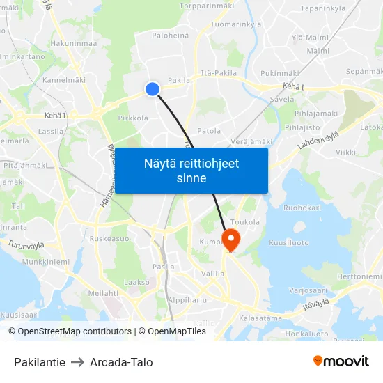 Pakilantie to Arcada-Talo map