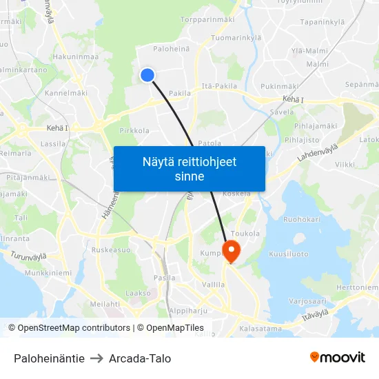 Paloheinäntie to Arcada-Talo map
