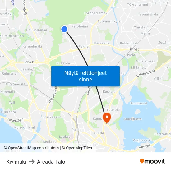 Kivimäki to Arcada-Talo map