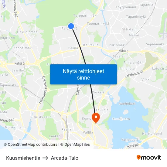 Kuusmiehentie to Arcada-Talo map