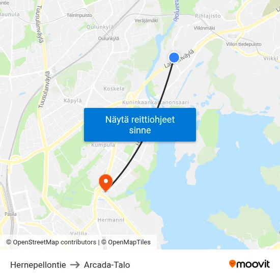 Hernepellontie to Arcada-Talo map