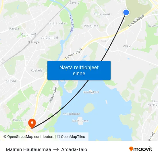 Malmin Hautausmaa to Arcada-Talo map