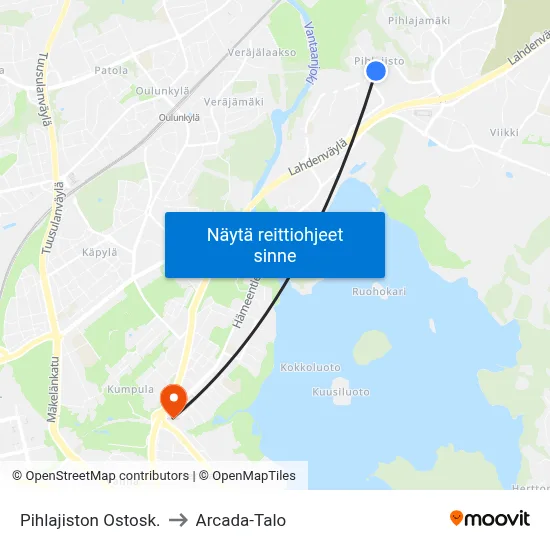 Pihlajiston Ostosk. to Arcada-Talo map