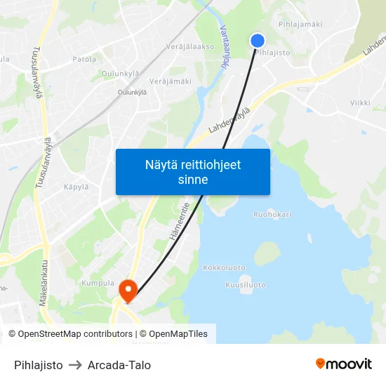 Pihlajisto to Arcada-Talo map
