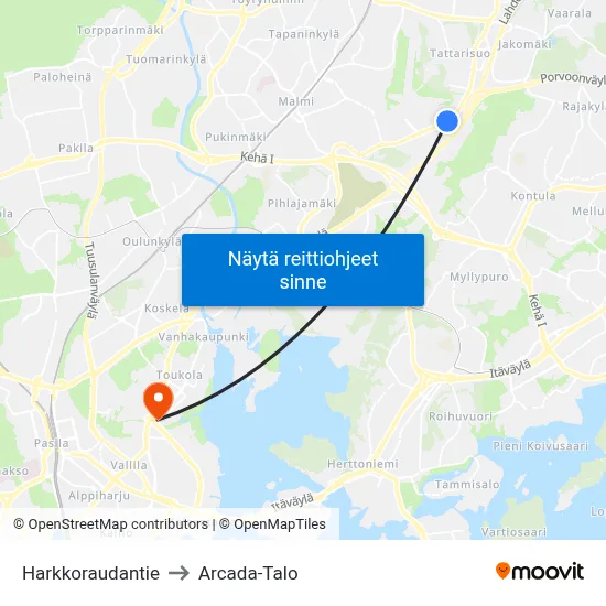 Harkkoraudantie to Arcada-Talo map
