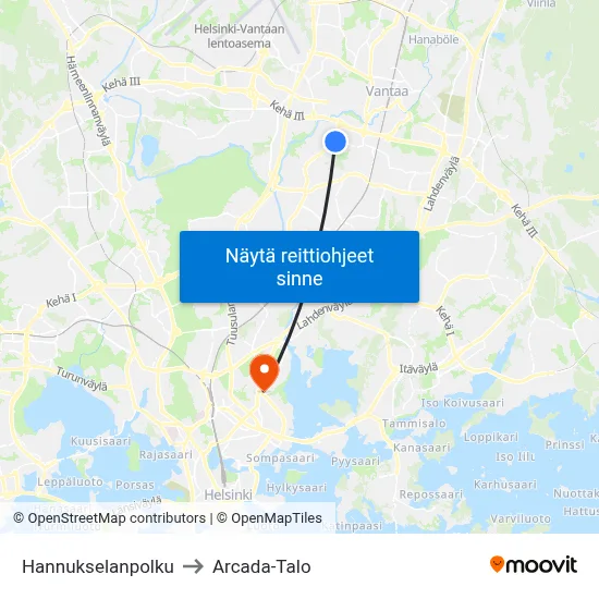 Hannukselanpolku to Arcada-Talo map