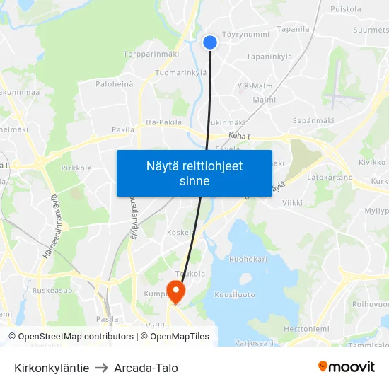 Kirkonkyläntie to Arcada-Talo map