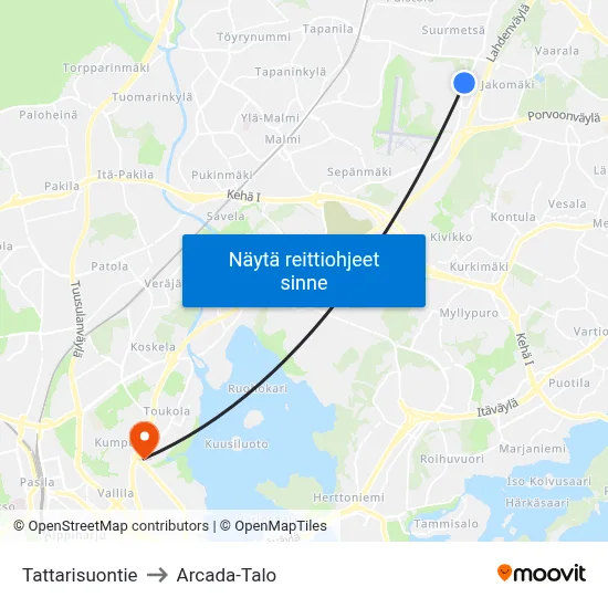Tattarisuontie to Arcada-Talo map