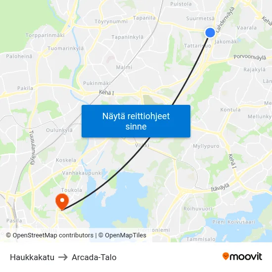 Haukkakatu to Arcada-Talo map