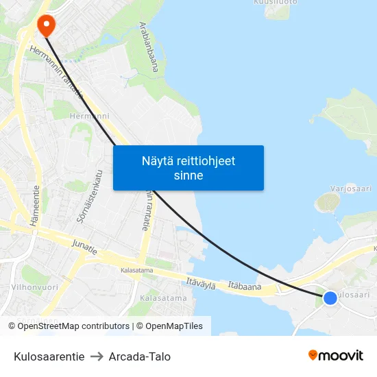 Kulosaarentie to Arcada-Talo map