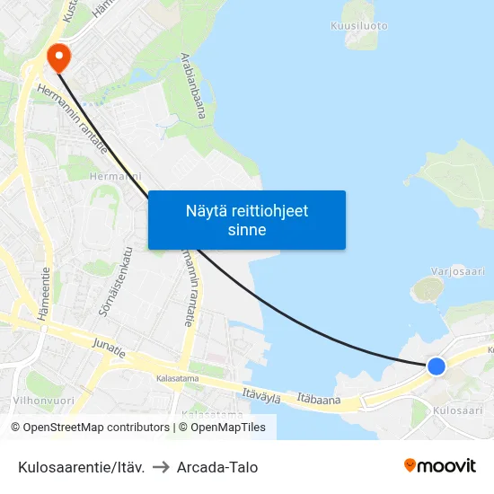 Kulosaarentie/Itäv. to Arcada-Talo map