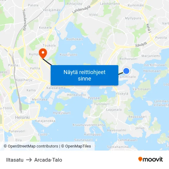 Iltasatu to Arcada-Talo map