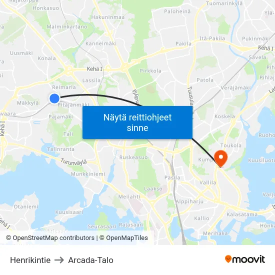 Henrikintie to Arcada-Talo map
