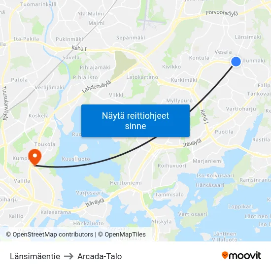 Länsimäentie to Arcada-Talo map