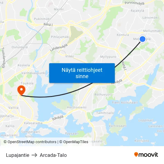 Lupajantie to Arcada-Talo map