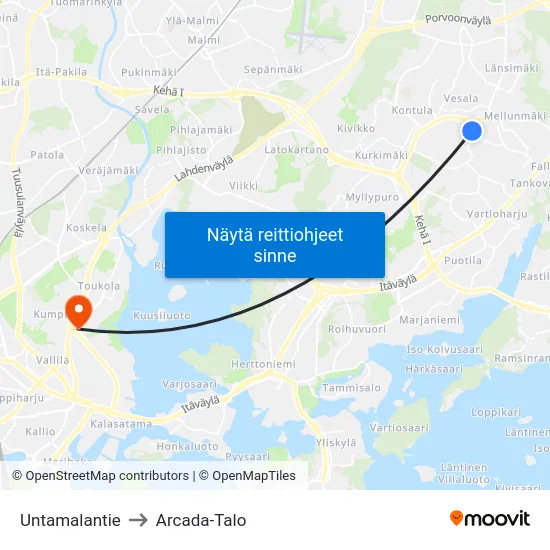 Untamalantie to Arcada-Talo map