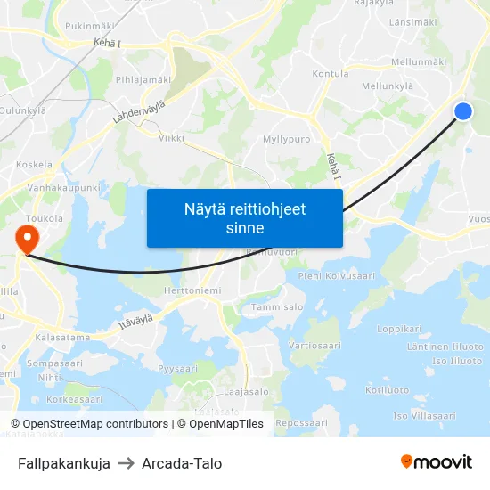Fallpakankuja to Arcada-Talo map