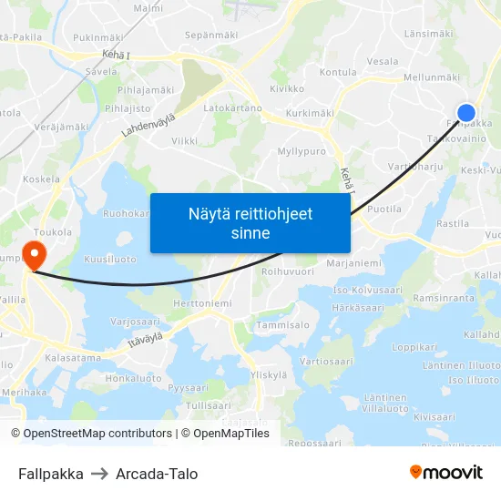 Fallpakka to Arcada-Talo map