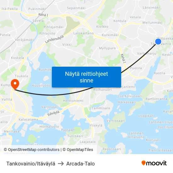 Tankovainio/Itäväylä to Arcada-Talo map