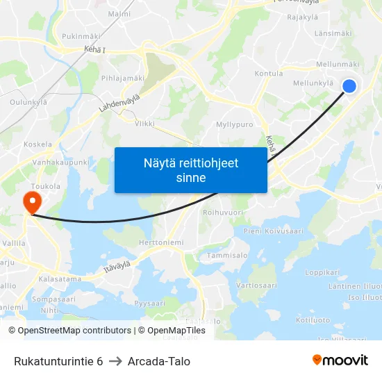 Rukatunturintie 6 to Arcada-Talo map