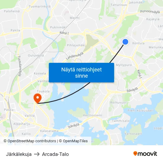 Järkälekuja to Arcada-Talo map