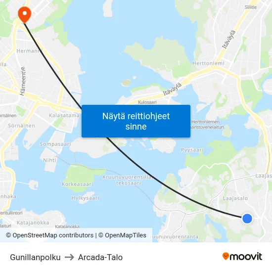 Gunillanpolku to Arcada-Talo map