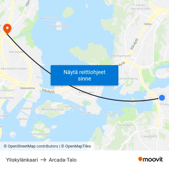 Yliskylänkaari to Arcada-Talo map