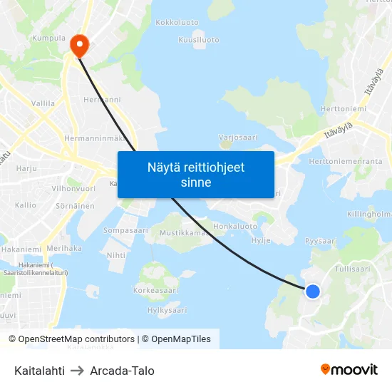 Kaitalahti to Arcada-Talo map