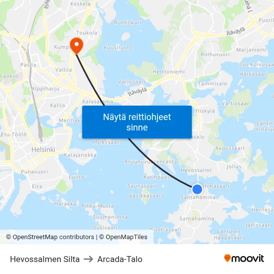 Hevossalmen Silta to Arcada-Talo map