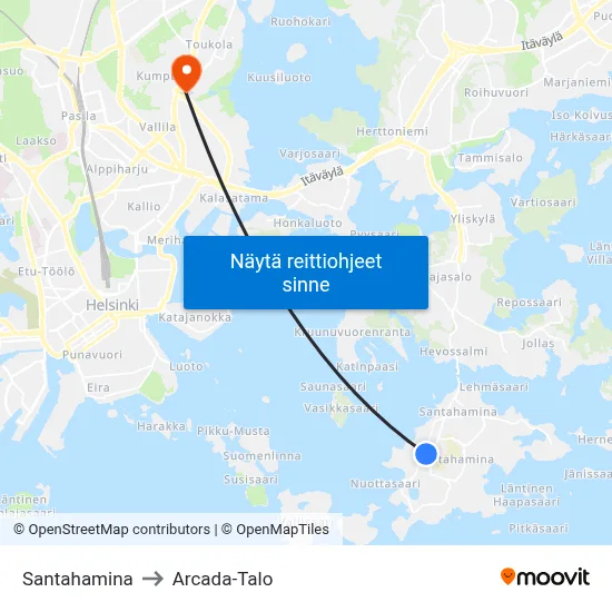 Santahamina to Arcada-Talo map