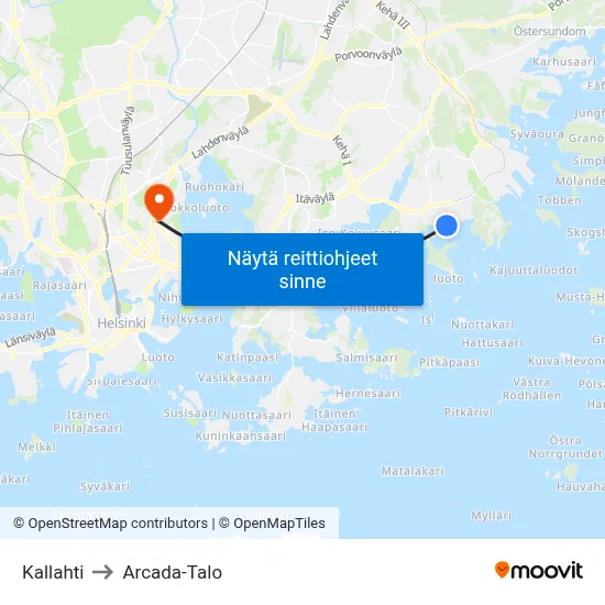 Kallahti to Arcada-Talo map