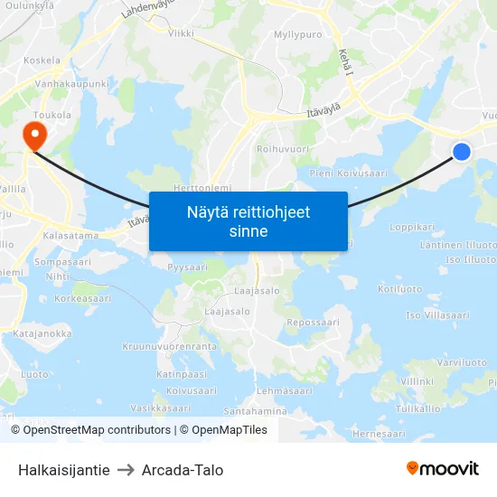 Halkaisijantie to Arcada-Talo map